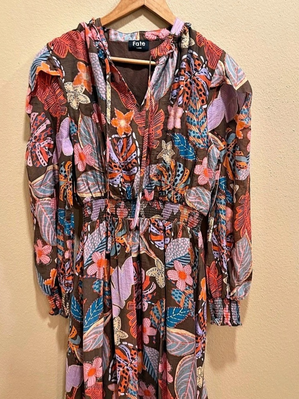 Anthropologie Fate Fall Brown Floral Print Maxi Dress Large - Picture 4 of 12